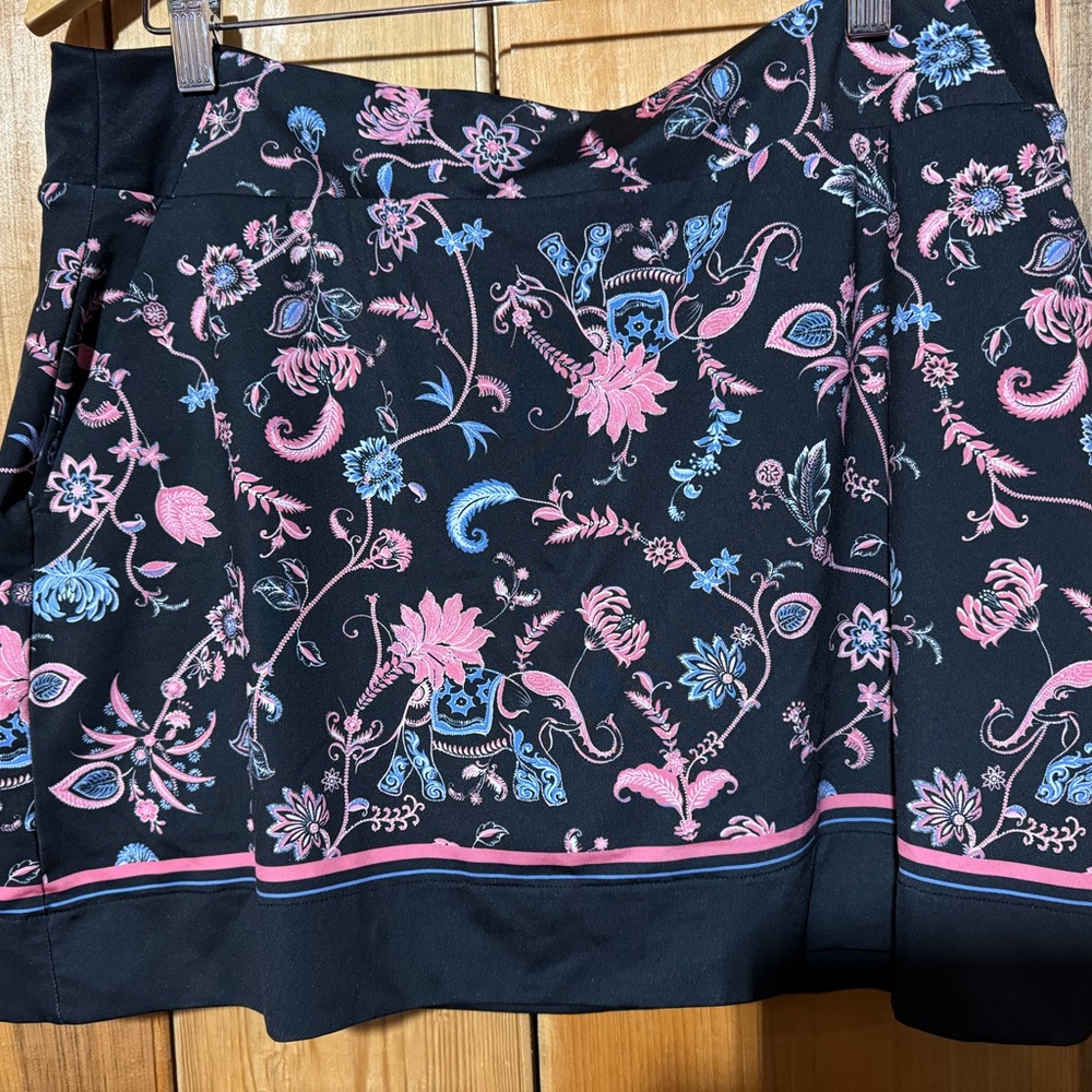 Greg Norman Chic Black with Pink and Blue Floral Design Golf Skort